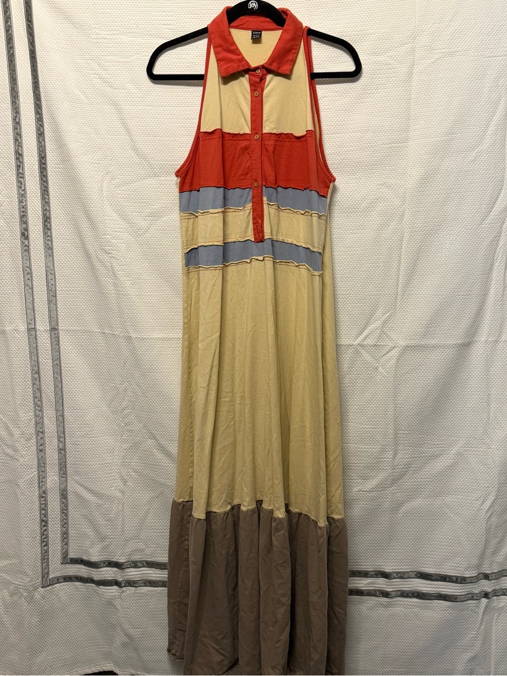 SHEIN Red, Blue, Cream, Brown Colorblock Polo Maxi Dress